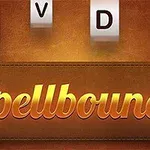 Letras en cubos flotando sobre un fondo marrón con la palabra Spellbound en el centro