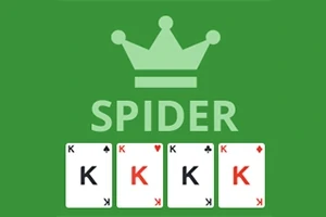 Cuatro cartas con la letra K en fila bajo una corona y la palabra SPIDER en un fondo verde