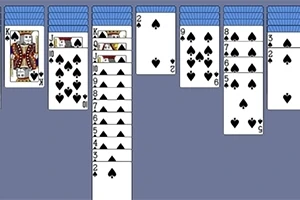 Cartas de juego en columnas con barajas descubiertas y cubiertas sobre un fondo azul