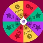 Rueda de colores con diferentes secciones que incluyen números, estrellas, emojis y la palabra EMPTY