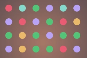Círculos de colores organizados en una cuadrícula sobre un fondo marrón
