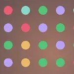 Círculos de colores organizados en una cuadrícula sobre un fondo marrón