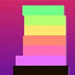 Bloques de colores brillantes apilados formando una torre sobre un fondo degradado de tonos rosas y morados