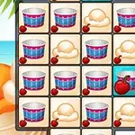 Cuadrícula con imágenes alternas de helados, cubetas decorativas y cerezas en un fondo veraniego junto al mar