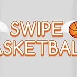 Texto Swipe Basketball con dos balones de baloncesto a ambos lados sobre un fondo gris claro