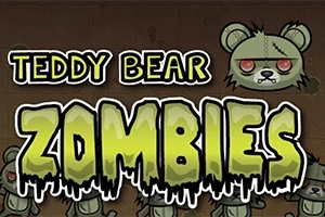 Texto en letras grandes que dice Teddy Bear Zombies con un fondo de osos de peluche zombies verdes