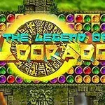 Título en colores brillantes sobre un fondo de símbolos y joyas multicolores en un entorno estilo mesoamericano
