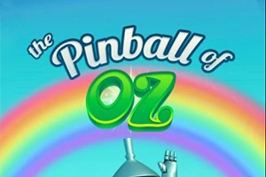 Portada con las palabras The Pinball of Oz sobre un fondo de arcoíris y el brazo levantado de un hombre de hojalata