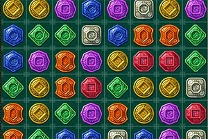 Disposición de fichas de colores en una cuadrícula sobre un fondo verde oscuro