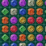 Disposición de fichas de colores en una cuadrícula sobre un fondo verde oscuro