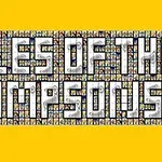 Texto grande que dice Tiles of the Simpsons sobre un fondo de mosaicos pequeños con personajes, enmarcado por un fondo amarillo