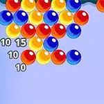 Burbujas de colores rojo, amarillo y azul agrupadas en la parte superior de una pantalla con números al lado izquierdo