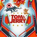 Mesa de pinball colorida con personajes animados persiguiéndose y el texto Tom & Jerry en el centro