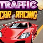 Coche deportivo rojo en una carretera con el texto Traffic Car Racing arriba