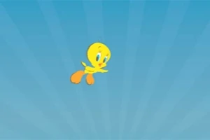 Un pájaro amarillo pequeño volando en un fondo azul con rayos de luz