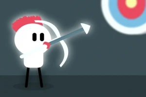 Personaje simple disparando una flecha con arco hacia una diana