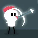 Personaje simple disparando una flecha con arco hacia una diana