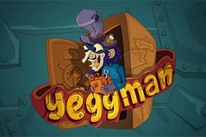 Un personaje caricaturesco con sombrero y nariz prominente sosteniendo un objeto saliendo de una caja fuerte, con el texto Yeggman