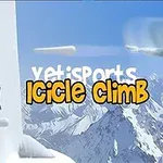 Un pingüino sorprendido junto a un Yeti que salta en un paisaje nevado con montañas al fondo