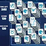 Azulejos con símbolos del zodiaco apilados en un patrón sobre un fondo azul oscuro