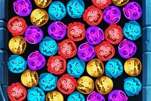Calabazas coloridas con expresiones cómicas y aterradoras apiladas sobre un fondo oscuro
