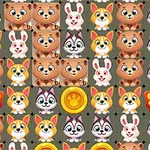 Iconos coloridos de animales y mariposas en una cuadrícula con monedas doradas